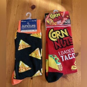 PIZZA & CORN NUTS LOADED TACO SOCKS LOT OF 2 MENS SZ 6-12 WOMENS SIZE 8-14 NWT